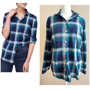 J.Crew Boyfriend Flannel Shirt – Sammy Plaid (Jade/Coral) – XS